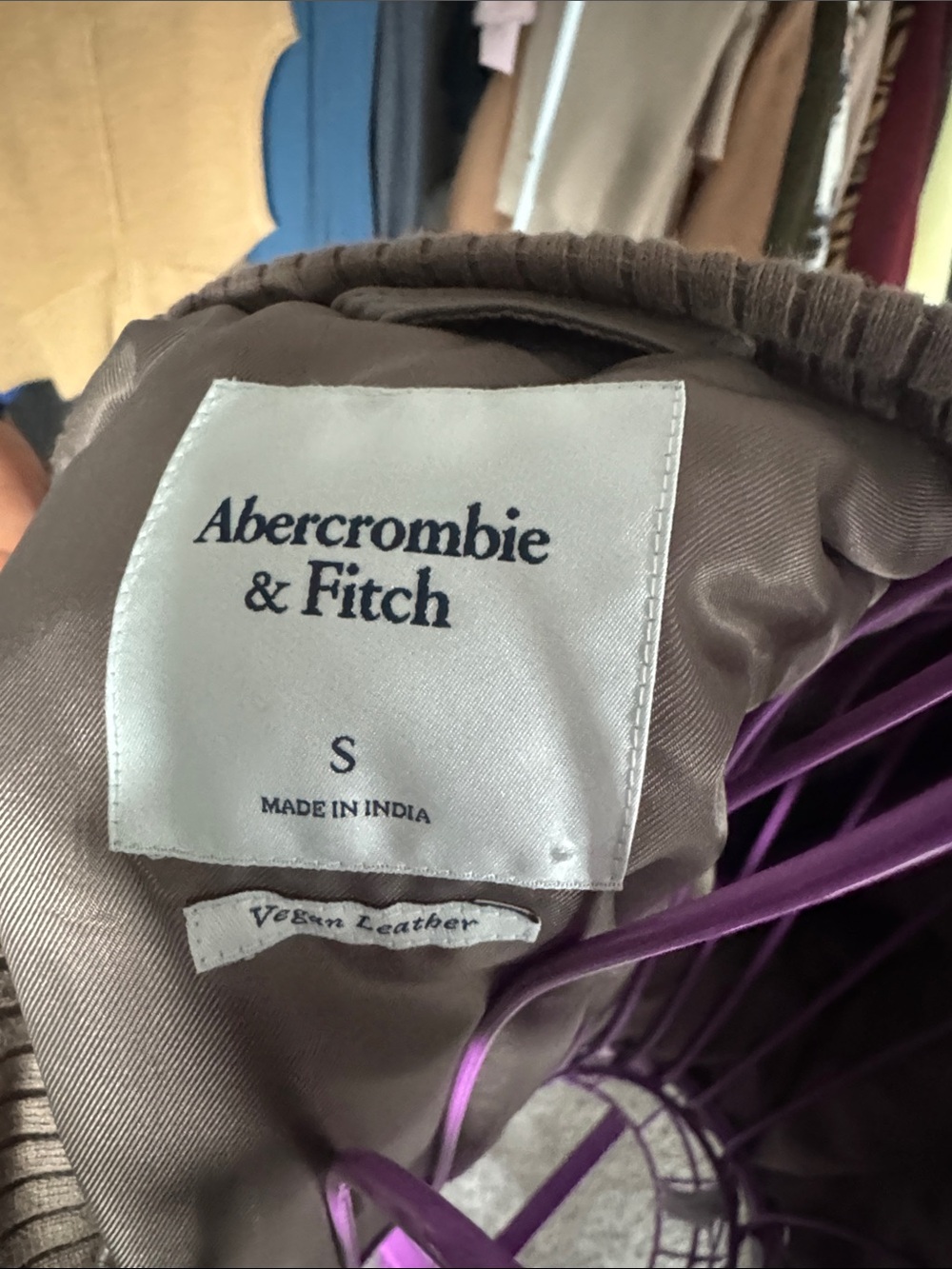 Abercrombie & Fitch Taupe Faux Leather Bomber Jacket - Picture 4 of 7